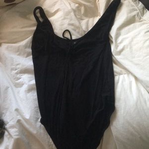 low cut black bodysuit